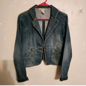 I.Q. Blue Denim Jean Jacket Button Blazer Size S